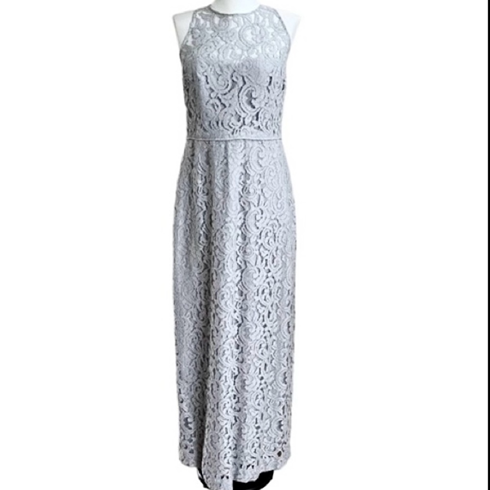 J. Crew Pamela Gown Light Gray Leavers Lace Overlay Dress Size 8 Prom Wedding 8
